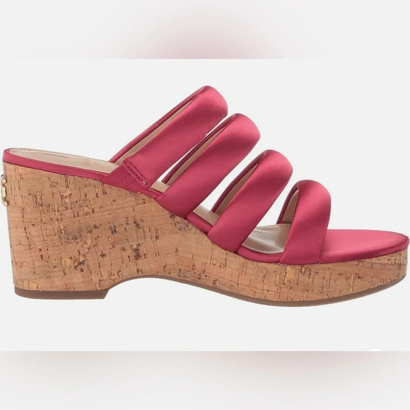Sam Edelman Womens Fuchsia Satin Strappy Open Toe Cork Wedge Sandals Sz 8 M NIB - Picture 3 of 9